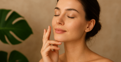 Mujer con la piel limpia aplicando crema hidratante como parte de su rutina de belleza facial diaria